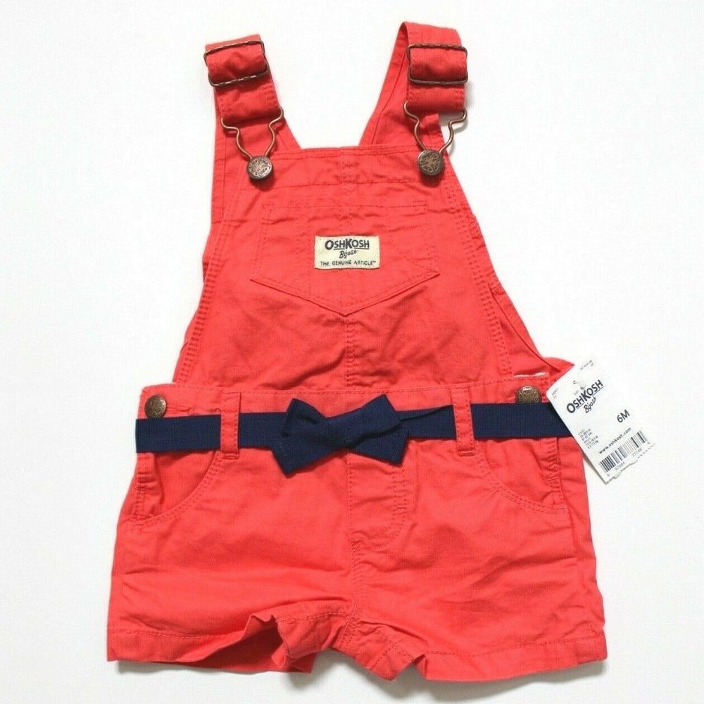 OshKosh B'gosh Ribbon Belt Bib Shortalls Romper Size 6M
